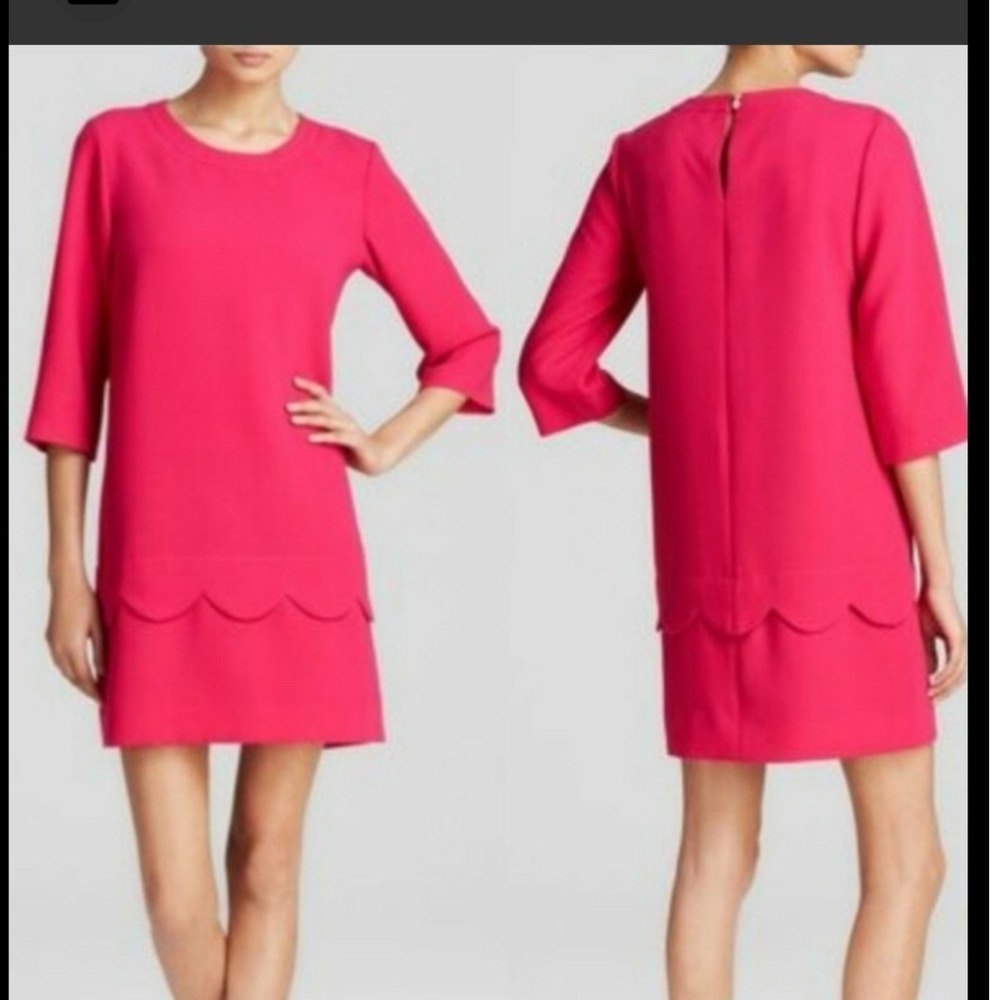 Kate Spade New York Demi Scallop Shift Dress Hot Pink Size 6 3/4 Sleeve NJMU7512